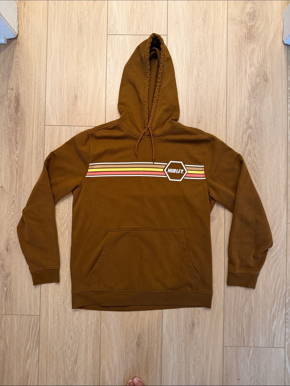 Hurley Brown Hoodie with Retro Stripe Chest Logo